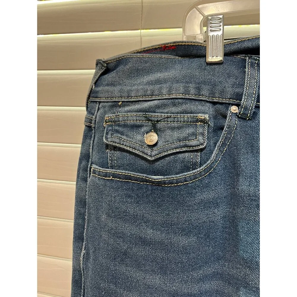 True Religion Ricky Relaxed Straight Jeans‎ Mens 40x35 Medium Wash Blue SN Flap